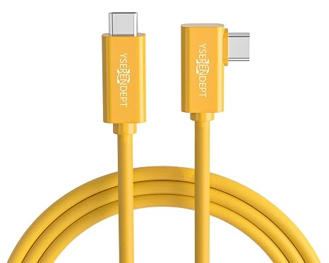Fiber Optic USB C Tethering Cable 25FT, 10Gbps Right Angle Tether Cable with PD 60W & German SiliconLine Chip, Zero Latency & Zero Data Loss, High-Visibility for VR/Camera/Computer/Sony/Nikon/Canon