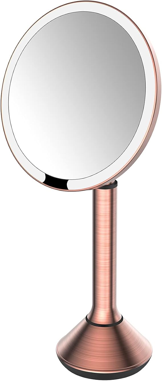 Inductive LED Tabletop Makeup Mirror, 8 Inch Countertop Vanity Mirrors with Light, 5X Magnification Rotation Lighted Cosmetic Mirror,CP,Br