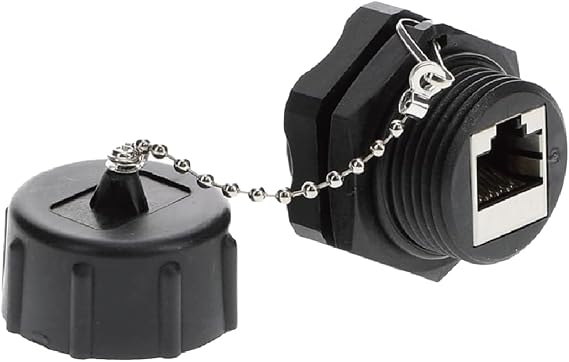 InstallerParts CAT6 RJ45 Shielded Industrial Panel Mount Bulkhead Ethernet Female to Female Feed Thru Coupler - Waterproof RJ45 Pass Through Connector - IP67 Waterproof/Dust Cap, Single Pack, Black