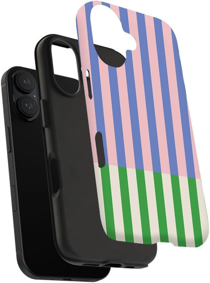 Womens 2-in-1 Phone Case for iPhone 111213141516ProPlusPro Max Series, Shock and Scratch Resistant, Precision Opening with Port Protection, Colorful Stripes
