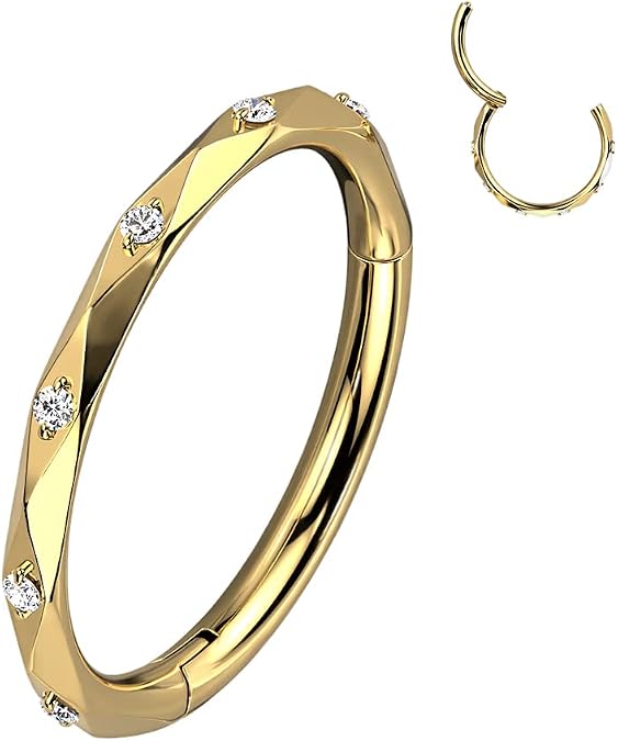 16 GA Implant Grade Titanium Hinged Segment Hoop Ring With CZ Accented Diamond Faceted Cuts 8MM Length(Choose Color)