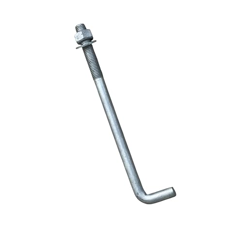 Sandbaggy 3/4" x 10" Threaded Concrete Anchor L-Bolts (Nuts & Washers Included) - Hot Dipped Galvanized - Sill Plate, Base Plate, Masonry, Wood, Cement Anchors, J Bolt (10, 3/4" x 10")