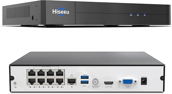 Hiseeu 4K PoE Network Video Recorder NVR with 8 Ports, 16CH Extendable | Support 4K/2K/8MP/5MP/3MP/1080P PoE Camera, Free Remote Access, Motion Alarm, 24/7 Recording, Smart Playback, No Hard Drive