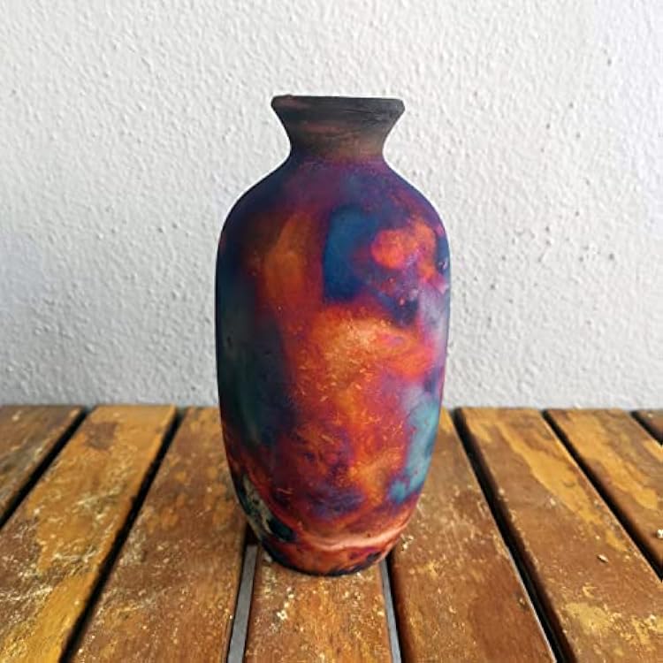 RAAQUU Koban Vase 7 - Handmade Raku Ceramic with Water Tube - Full Copper Matte Finish - Modern Boho Home Decor for Living Room, Bedroom, Office - Housewarming Gift - Artisan Pottery