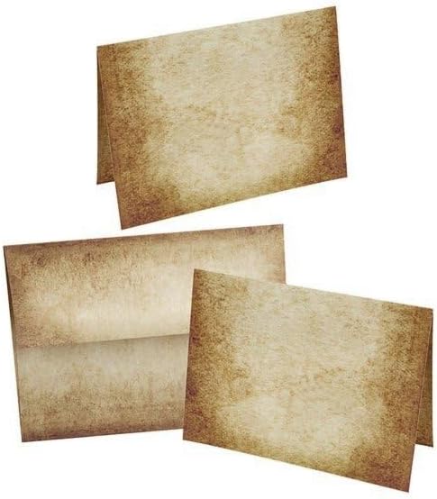 Aged Parchment Paper Note Card Set, Tent Fold, 4.75x6.5, 8-Pack