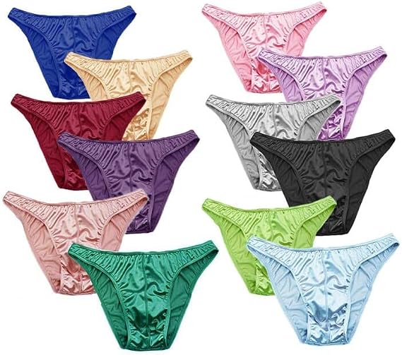 Men's Satin Stretch Support Satin Bikini Brief G-string 12 pcs/pack (US, Alpha, Medium, Regular, Regular, 0805-Briefs)