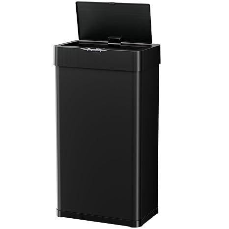 Sensor Trash Can, Touchless Motion Sensor Trash Bin | Smart Automatic Garbage Can with Soft-Close Lid, Bag Retainer Ring and Display Light, for Kitchen, Office (Black, 21.1 Gal)
