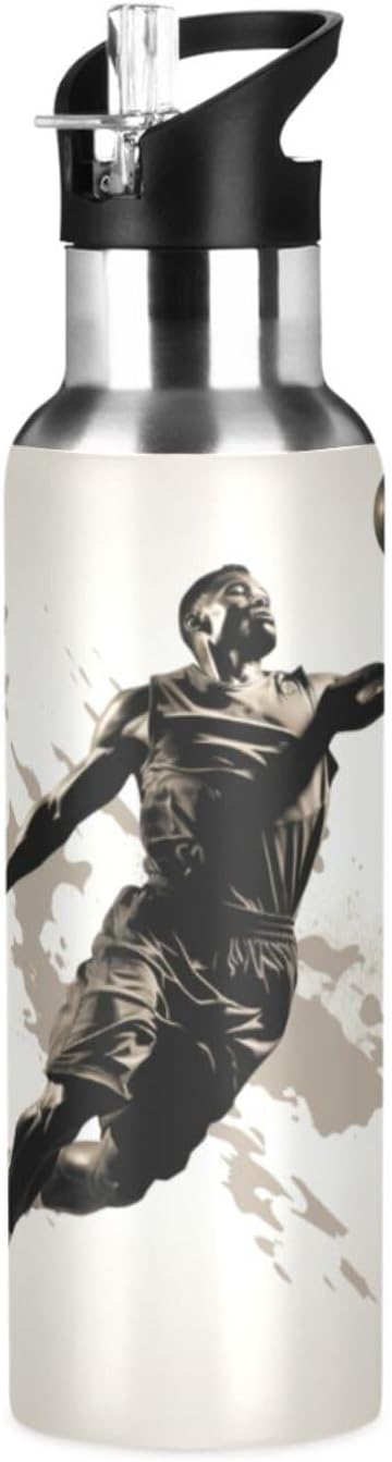 Abstract Black Basketball Player Water Bottle Insulated Thermos Sport Vacuum Cup Stainless Steel Jug for Coffee Tea
