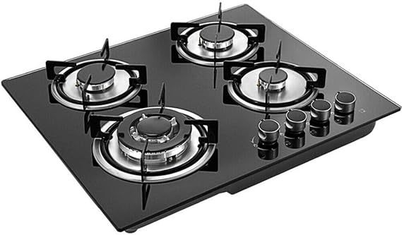 Gas Cooktop, 23 Inch 4 Burners Built-in LPG/NG Stove Tempered Glass Surface Cooker (590x510mm) (US Stock)