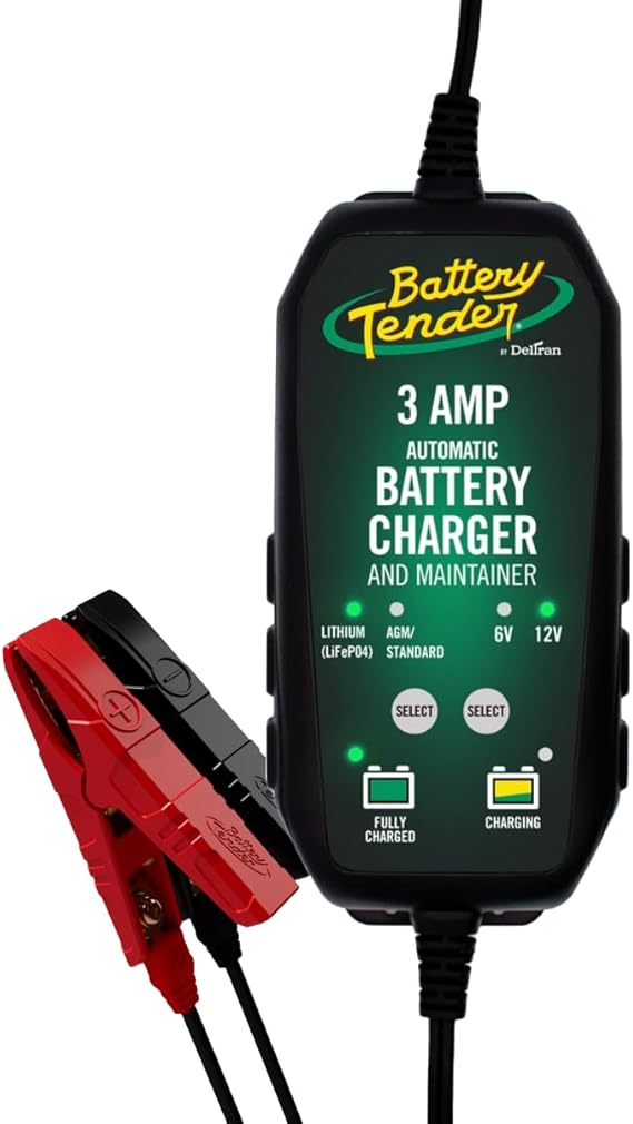 Battery Tender 3 AMP Battery Charger and Maintainer - Automotive Switchable 12V or 6V Smart Automatic for Cars SUVs and Trucks - Lead Acid, AGM, Gel, Lithium Battery Charger - 022-0202-COS