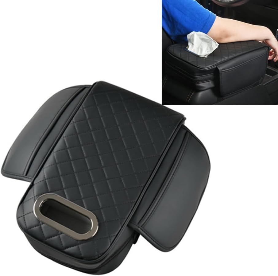 Car Center Console Armrest Pillow, Car Center Console Cover with 2 Side Storage Bags, Waterproof Car Armrest Center Control Cushion, for Most Vehicles Black Loopunk black