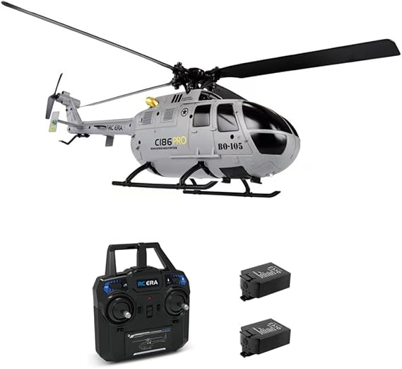 RC Helicopter for Adults, C186, 30mins Flight Time, with Two 7.4V Batteries, 2.4GHz Remote Control RC Heli, with 6-Axis Gyro, One Key Take Off/Landing, Grey