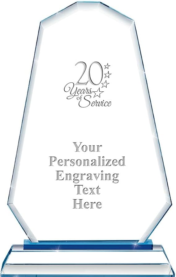 Custom Award, Summit Blue Base Personalized Crystal Trophy