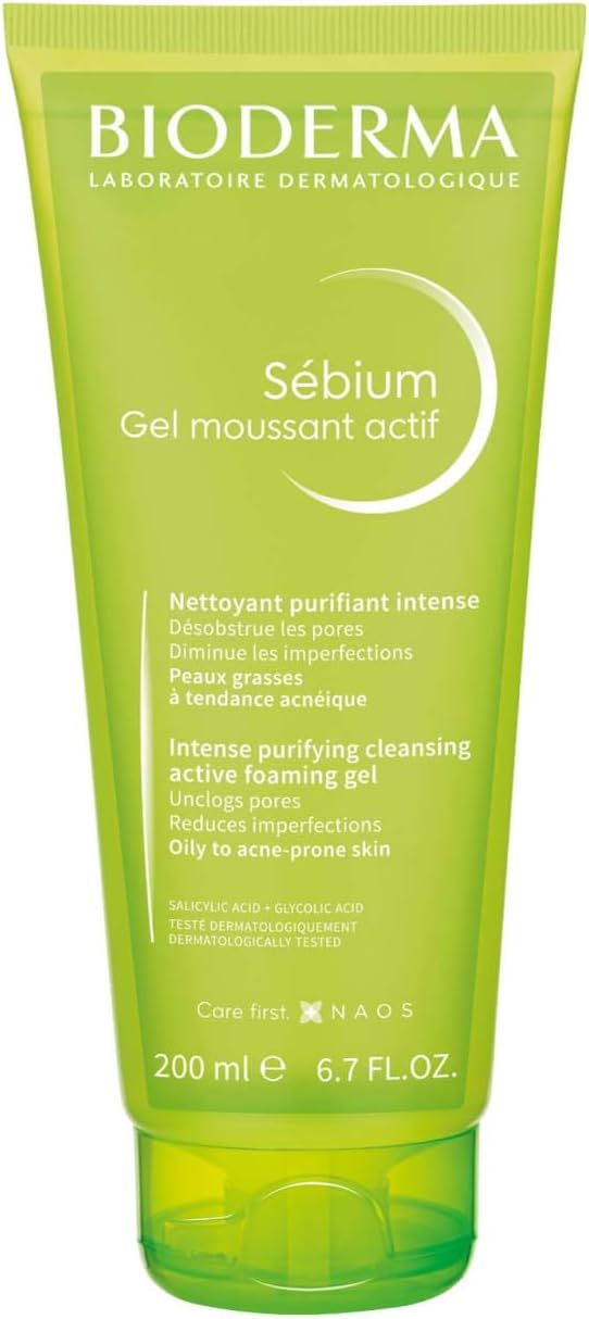 Bioderma Sébium Active Foaming Gel - Intensely Purifying, Cleansing & Hydrating Acne Face Wash to Protect Acne Prone, Oily & Combination Skin, 200ml