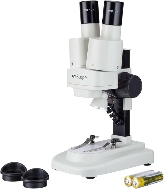 AmScope SE100-LED Portable Binocular Stereo Microscope, WF10x Eyepieces | LED Ring Light