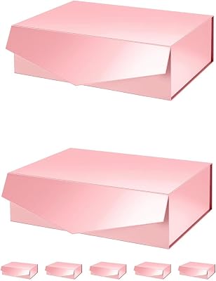 PACKHOME 7 Large Gift Boxes with Lids 13.5x9x4.1 Inches, Sturdy Collapsible Gift Boxes with Magnetic Closure Glossy Pink