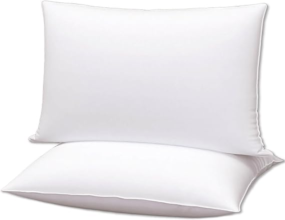 Flat Ultra Thin Bed Pillows Standard Size Pillow Set of 2 Extra Soft Down Alternative for Stomach Back Sleeper White 20x26inches