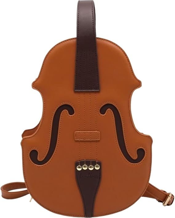 Violin Shaped Shoulder Bag Pu Leather Musical Handbag Zipper Closure Crossbody Tote Bags for Girls and Women