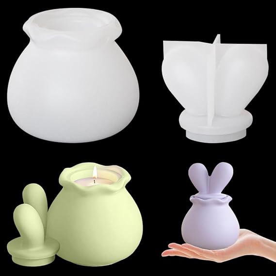 Rabbit Jar Resin Mold with Lid,Bunny Silicone Box Mold 3D Animal Epoxy Casting Craft for DIY Candle Holder,Jewelry Trinket Storage,Home Decoration