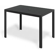 Clevich Garden Dining Table with Parasol Hole 110×70cmx73cm, Weatherproof Outdoor Table with WPC Slatted Tabletop, Aluminum Frame, Rectangular Table for Balcony/Backyard/Terrace (Seats 6, Black)