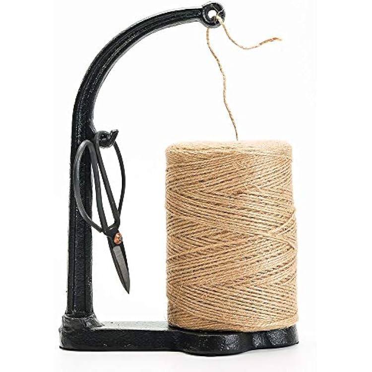 Sungmor Cast Iron Garden Twine Holder Set - 1300ft. Natural Jute Twine String & Rope Rack & Scissors - Decorative & Practical Home Arts Crafts Tools for Picture Display Gift Wrapping Packing Gardening