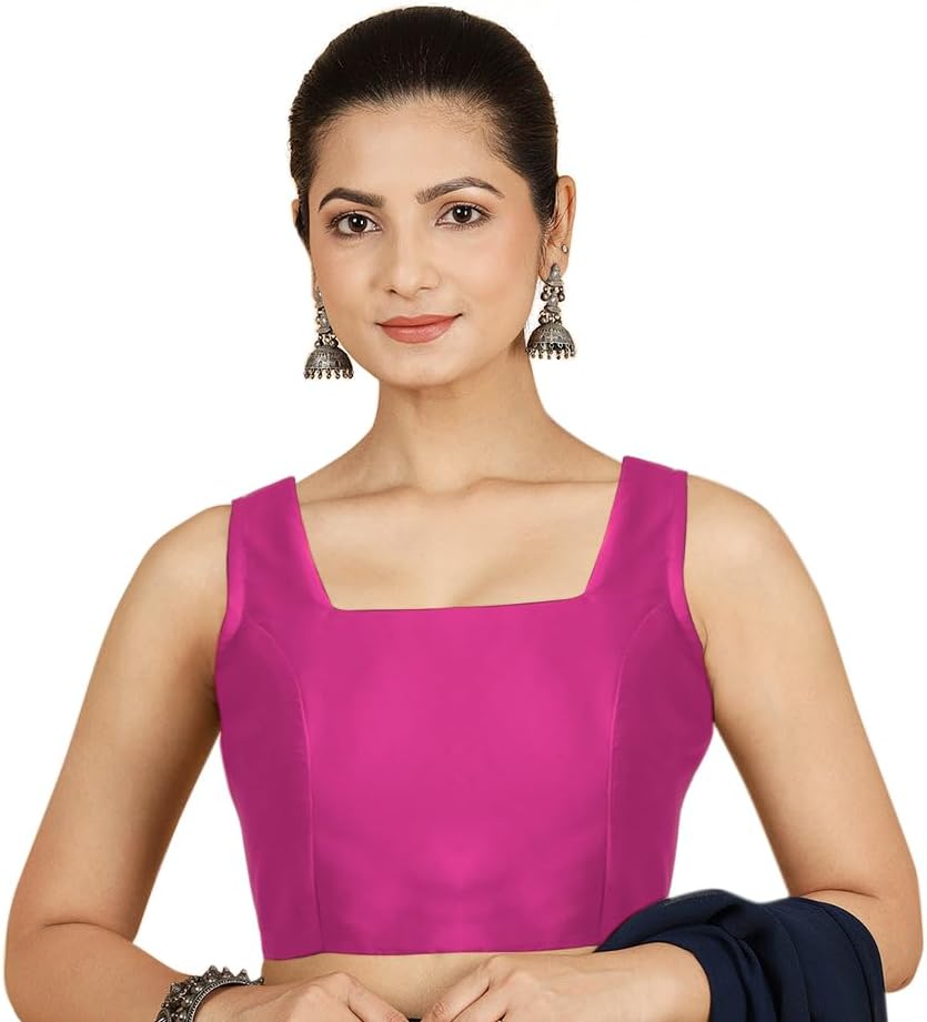 Chandrakala Sleeveless Stretchable Blouses for Women Sarees with Back Side Elastic, Readymade Crop top Choli B221-P