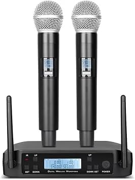 Dual Wireless Microphone System for Karaoke & Church UHF Handheld Mics with Receiver, Clear Sound, Easy Setup for Party & Events