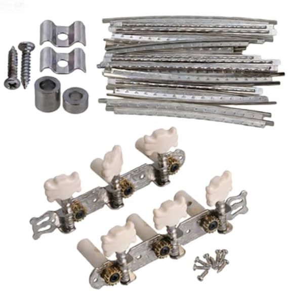 ETFBUY Guitar Replacement Kit, includes 20pcs Copper Fret Wire, 2pcs Guitar String Tree Guide Retainer Spacer Screw, 2pcs Classical Guitar Pearl Flower Head Plastic Column Triple Tuner Peg