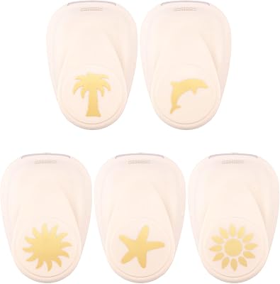 Vaessen Creative Craft Paper Punch - Summer - 5 Pcs - Various Sizes - Circle Cutter for Crafting and Card Making - Sunflower, Palm Tree, Dolphin, Sea Star, Sun, Ivory
