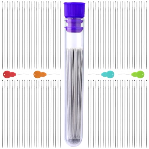 UOOU 150 Pcs Straight Beading Needles, Size 11-0.51mm0.02 in Beading Needles for Seed Beads with Needle Bottle, Needle Threaders, Bead Needles for Jewelry Making