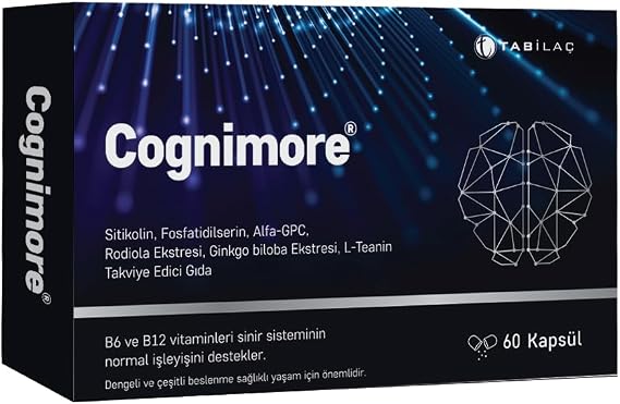 Cognimore 60 Bitkisel Kapsül Sitikolin Fosfatidilserin Alpha-GPC Rhodiola Gingko Biloba L-Teanin