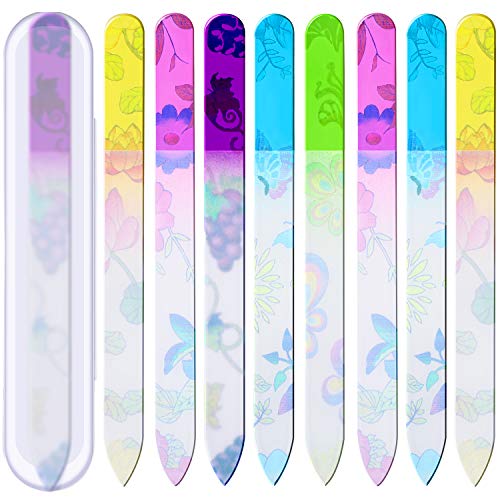Mudder 8 Pack Glass Nail Files with Cases Double-Sided Crystal Fingernail Files for Natural Nails Colorful Floral Nail Buffers for Professional Manicure Supplies Care Tool Gifts for Women