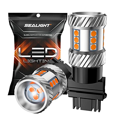 SEALIGHT LED Turn Signal Bulb, 3157 LED Bulbs Amber Yellow, 600% Brighter 3156 3457A 4057 4157 LED Light for Front Rear Turn Signal Light, Marker Parking Lights, Pack of 2