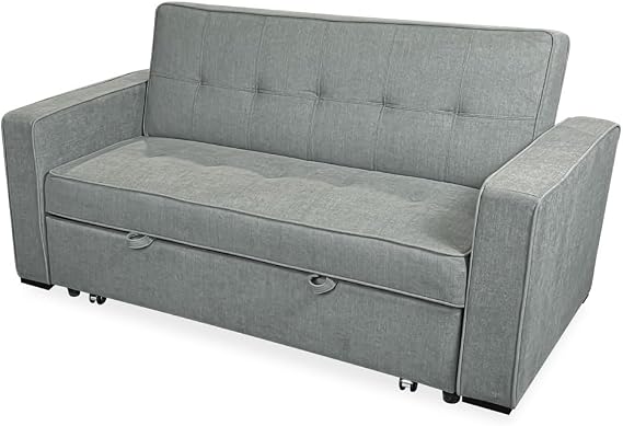 Somnia Descanso - Volga Model 2 Seater Sofa Bed, Modern and Elegant Design | Practical and Functional, with Armrests, Grey