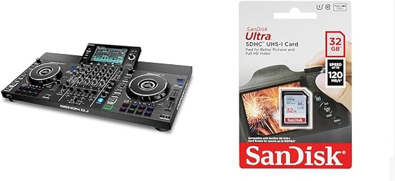 Denon DJ SC LIVE 4 - Standalone DJ Controller, 4-Channel Mixer, Amazon Music Unlimited Streaming & SanDisk Ultra 32GB SDHC Memory Card, Up to 120 MB/s, Class 10, UHS-I, V10, 3 packs