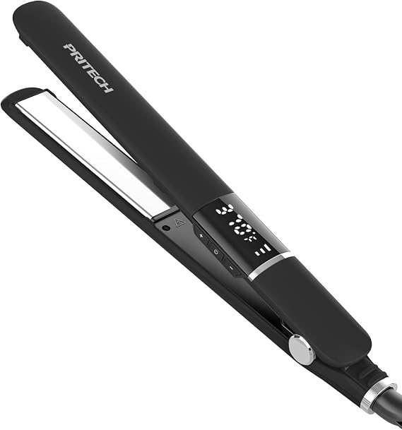 PRITECH Flat Iron Hair Straightener, Titanium Flat Iron | with Adjustable Temp(290F-450F), 1 inch Plate for All Hairstyles Anti-Scald Dual Voltage Straightening and Curler 2 in 1