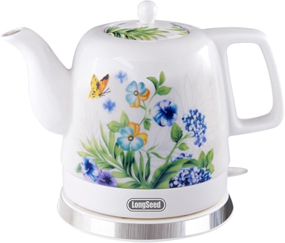 Ceramic Electric Kettle, 1.2L/1000W Boil Water Quickly and Easily,Boil-Dry Protection,Auto Shut Off, Detachable Swivel Base,Hot water kettle for Coffee & Tea