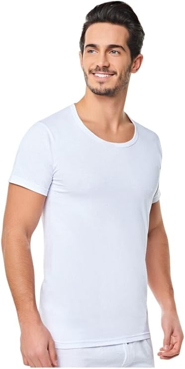 Seher Yıldız 6 Adet Bisiklet Yaka%100 Pamuk Penye Kısa Kol Fanila, Beyaz, L Beden