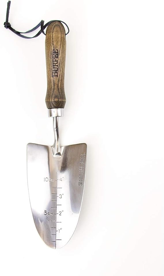 Burpee 13" Stainless Steel Trowel | Durable Long Lasting Garden Tool | Leather Wrist Strap 5" Handle,