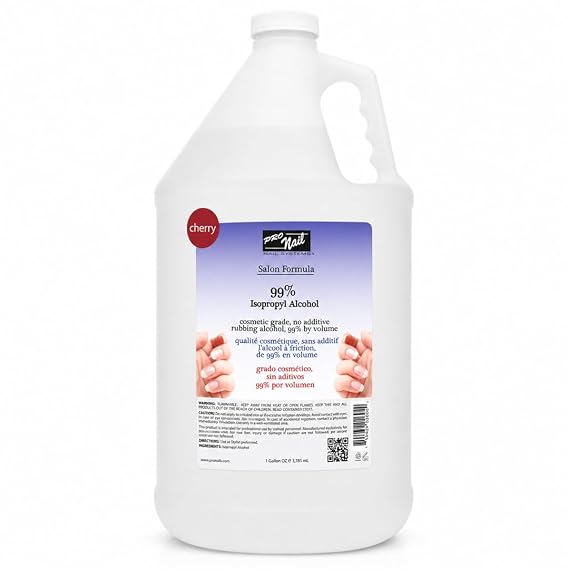 PRO NAIL Salon Prep Isopropyl Alcohol 99%, Residue-Free Cleaning, 1 gal | Cherry-scented cosmetic-grade solvent for nail prep, metal tools, electronics and 3D print resin cleanup; made in USA.