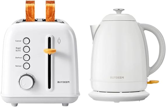 BUYDEEM DT620 2-Slice Toaster Silver with K640N Electric Kettle 1.7L Arctic White