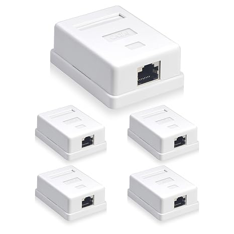 VCELINK Cat6 RJ45 Surface Mount Box Shielded 1-Port, 5-Pack, White