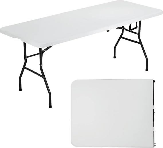 6 FT Folding Table Heavy Duty Plastic Table Indoor Outdoor Portable Fold Up Table Party Dining Table Utility Camping Table Hold Up to 500 LBS White