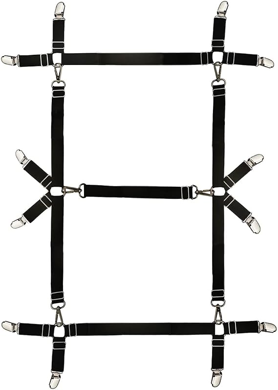 Bed sheet straps,fitted sheet clips,Adjustable bed sheet fasteners for Fitted Bed Sheets, Bed Scrunchie for Mattress Pad Covers (Black3)