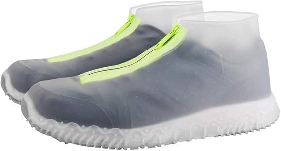 Reusable Silicone Waterproof Shoe Covers, Silicone Shoe Covers with Zipper No-Slip Silicone Rubber Shoe Protectors for Kids,Men and Women Transparent, M
