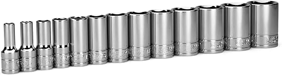 Capri Tools 3/8 in. Drive Semi-Deep Chrome Sockets Set, 6-Point, 1/4 to 1 in., 13-Piece