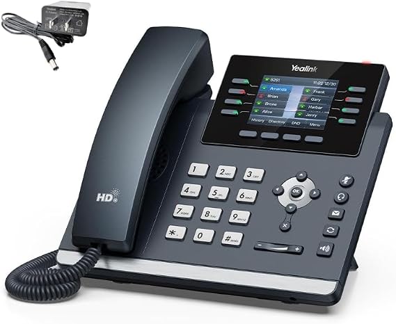 Yealink SIP-T44W-PSU 1301213 - WI-Fi IP Phone - Power Adapter Included -12 VoIP Accounts. 2.8-Inch Color Display. Dual-Port Gigabit Ethernet, PoE