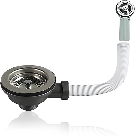 Kitchen Sink Waste Kit Sink Overflow Kit 114mm Sink Overflow Pipe Round Stainless Steel Drain Trap for Kitchen Sink Cabinet Drainage Accessories