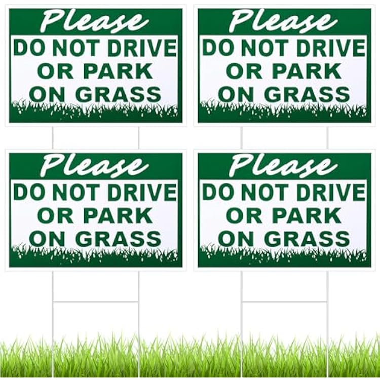 Soaoo 4 Pcs Please Do Not Drive or Park on Grass Yard Sign 8 x 12 Inch Waterproof Double Sided No Parking Keep off Grass Sign with Metal Wire H Stakes for Yard Stay off