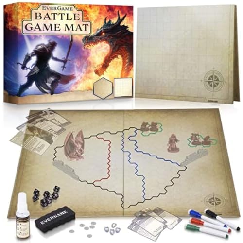 Dungeons & Dragons Game Mat - 23x27 - Ultimate DND Board Game Map wDice Set - Double-Sided wHex & Square Grid - Epic Role Playing Gaming Experience